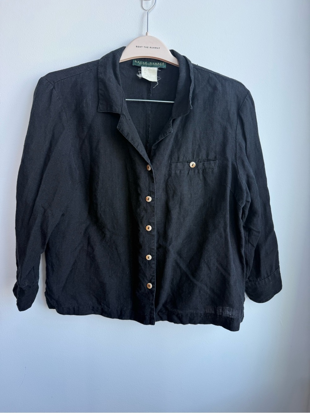 Harvé Benard Black 100% Linen Button-Front Shirt